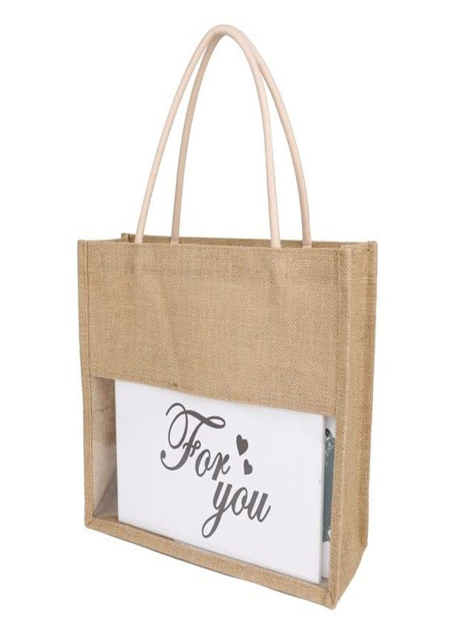 Handmakers Jute Transparent Gift Bag - 14x12x5 Inch,Pack of 8 Reusable Ecofriendly Return Gift Bags - Image 5